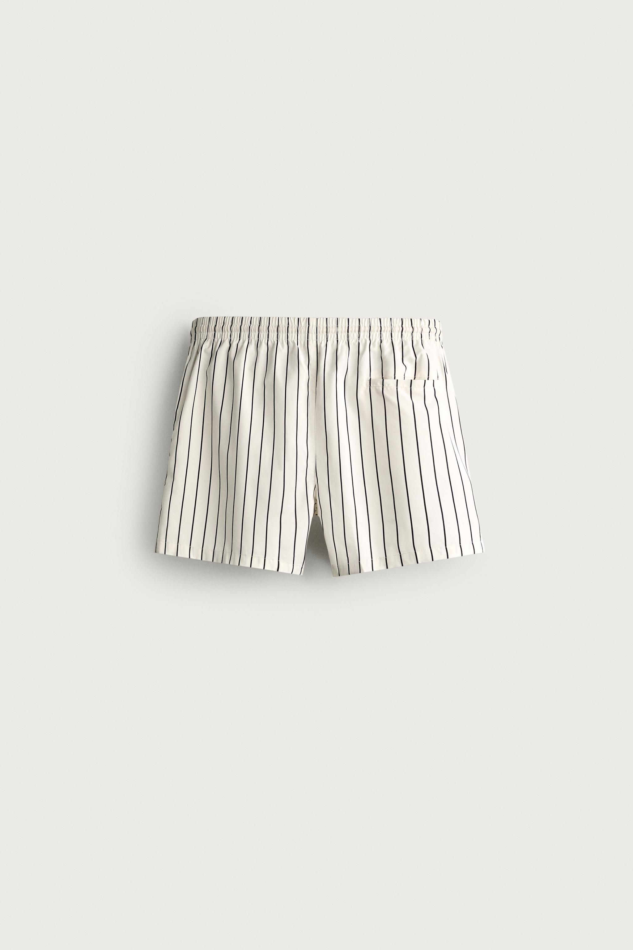 STRIPED MID-LENGTH SWIM TRUNKS